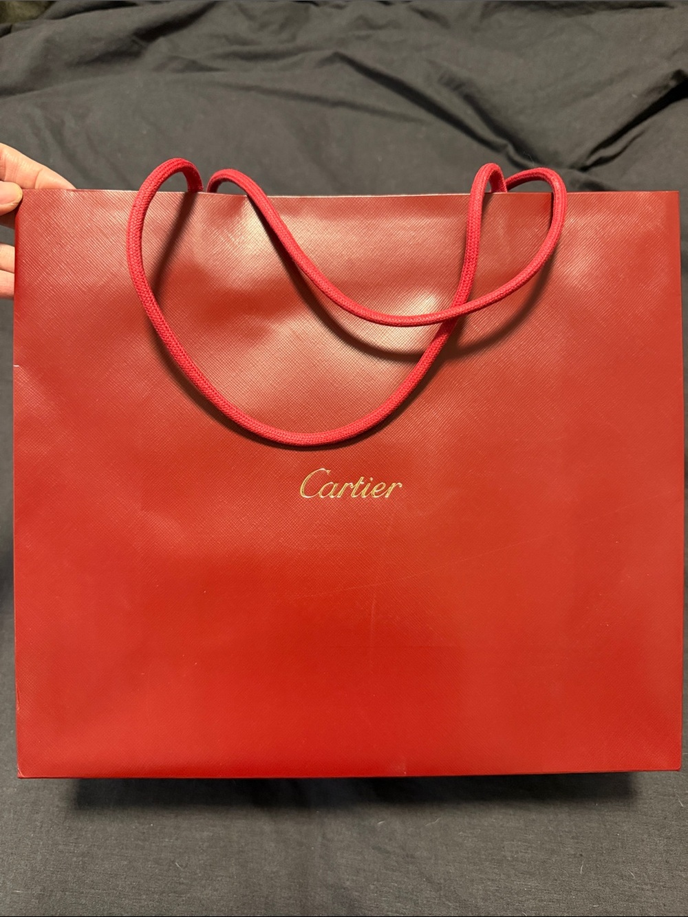 Cartier Burgundy Tote Shopping Bag with Red Rope Handles